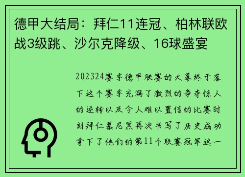 德甲大结局：拜仁11连冠、柏林联欧战3级跳、沙尔克降级、16球盛宴